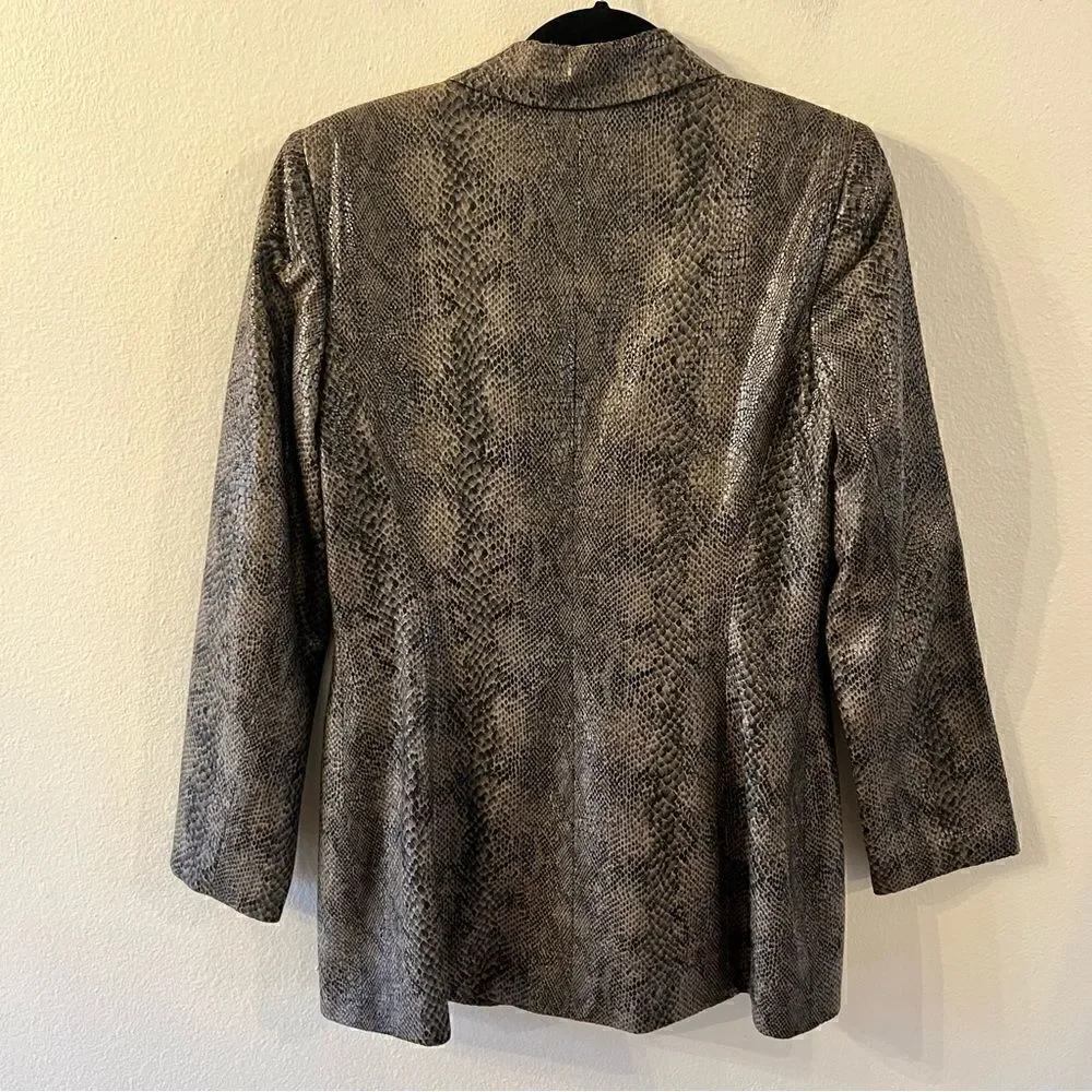 Harve Benard Jacket Blazer Faux Snake Print Brown Fully Lined Size 6